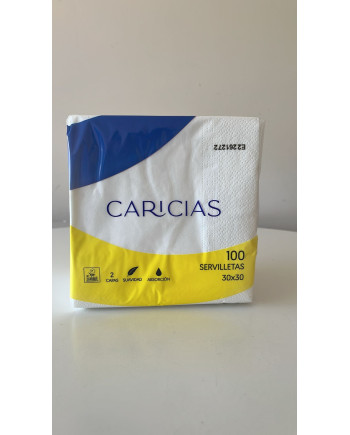SERVILLETAS 30X30 2 CAPAS BLANCA  CARICIAS CAJA DE 32 PAQUETES DE 100 UNIDADES